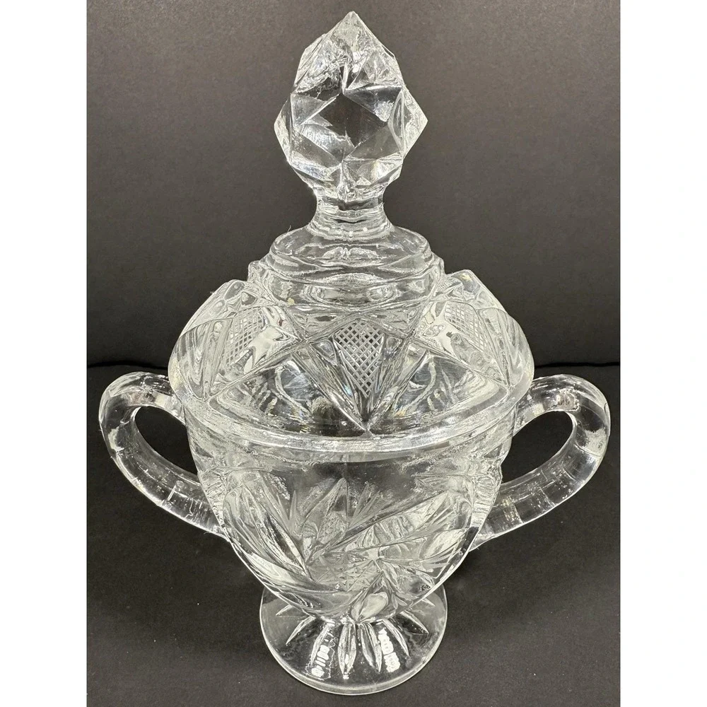 Ofnah Poland 24% Lead Crystal Creamer Sugar Bowl w/ Lid & Tray Pinwheel‎ Star Of